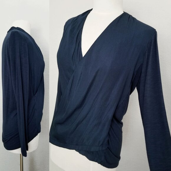 Anthropologie Dolan Left Coast Collection Navy Long Sleeve Tulip Faux Wrap Top S - Picture 9 of 13